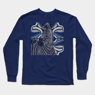 Zebra on Blue Pattern Long Sleeve T-Shirt